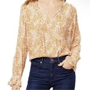 LOFT Animal Print Long Blouse Sleeves with Ruffle Cuffs Peasant Rayon Blouse L